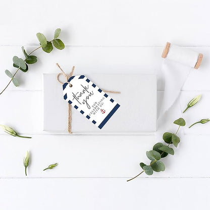 Andaz Press 100-Pack Thank You for Celebrating with Us Favor Tags Nautical Beach Cardstock Gift Tags with Bakers Twine for Wedding Baby Shower Bridal Shower Birthday Party Favors 2 x 3.75-Inches