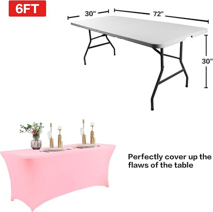 IVAPUPU 2 Pack 6FT Table Cloth for Rectangular Fitted Events Stretch Pink Table Covers Washable Spandex Tablecloth Protector for Party, Wedding, Cocktail, Banquet, Festival
