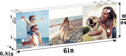 HELPLEX 3 Pack 2x6 Acrylic Picture Frames, 20mm Thicker Frameless Clear Double Sided Magnetic Frame, Free Standing Desktop Display Stand