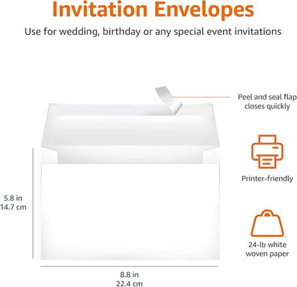 Amazon Basics A9 Blank Invitation Envelopes with Peel and Seal Closure, 5-3/4 x 8-3/4 Inches, White - Pack of 100