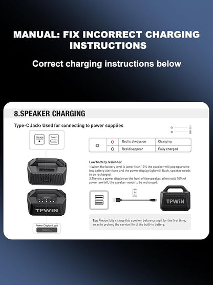 Portable Bluetooth Speakers - Wireless Speaker 80W Peak, Loud Speaker with Light, Strong Bass, BT 5.3, TWS, IPX6 Waterproof, 20H Playtime for Home Party Outdoor Beach Camping - Red