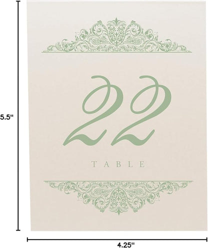 Paisley Wedding Table Numbers (Select Color/Quantity), Champagne, Sage, 1-175, Double Sided, Tent or Use in a Stand, Great for Parties & Restaurants - Made in the USA