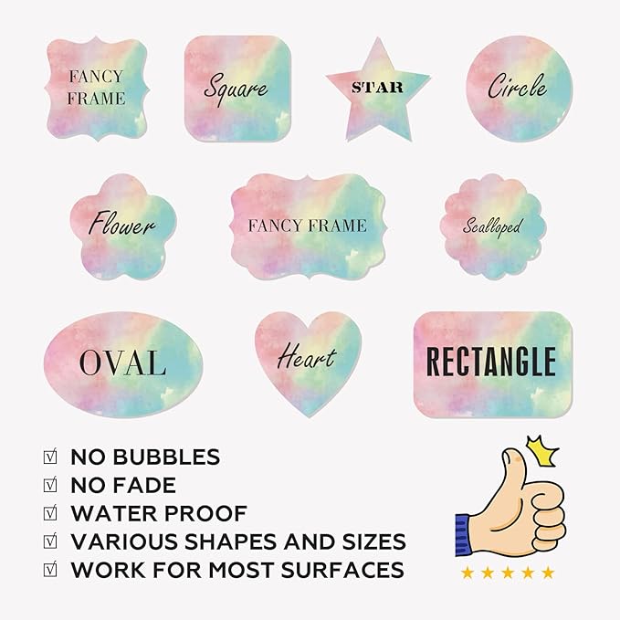 Custom Stickers - Personalized Labels, Watercolor Style, Vinyl Material, Circle & Round Shapes, 100 Labels