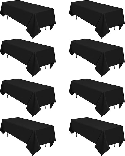 8 Pack Black Tablecloths 60 x 126 Inch Rectangular Table Cloths for Rectangle Tables 8ft, Wrinkle Resistant Black Table Cloth Washable Polyester Fabric for Buffet Wedding Party Banquet
