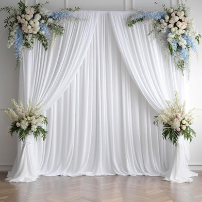 30ftx14FT Wrinkle Free White Backdrop Curtain, 6 Panels 14FT Height White Wedding Backdrop Drapes, Silky Polyester Back Drop Cloth for Birthday Photography Background Party Backdrop Draping