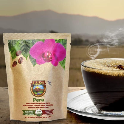 Sampler Variety Pack, Low Acid Organic Coffee Beans in Linen Gift Bag: Whole Bean, Mold-Free & Stomach Friendly, by Java Planet - Arabica Gourmet Coffee, 1.32 LBs of coffee packaged in six 3.2 oz bags