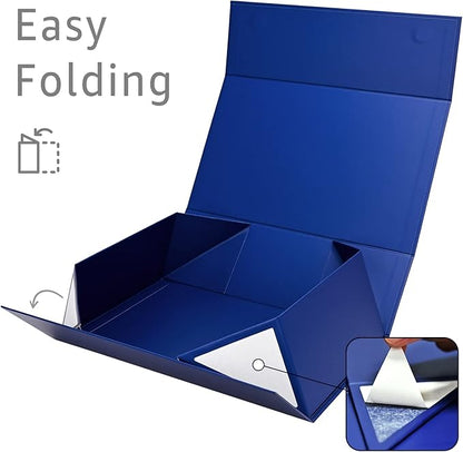 LIFELUM Navy Blue Gift Boxes 2 Pack 13.85 x 8.35 x 4.45 inch, Gift Box for Presents with Ribbon,Card,Shredded Paper Filler Magnetic Closure for Business, Father's Day, Holidays,Birthdays