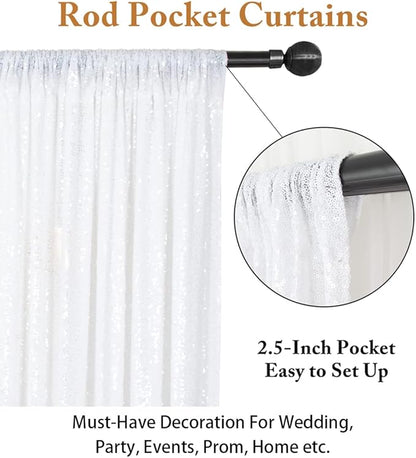 ShinyBeauty 2 Panels White Sequin Backdrop Curtain | 5Ft x 10Ft Glitter Wedding & Photography Background | Shimmer Curtains | Payette Sequin Fabric | Elegant & Durable Photo Backdrop