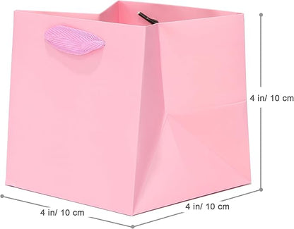 Pink Paper Gift Bag 4 in Paper Gift Box Small Square Bottom Kraft Paper Bags with Handles for Wedding Baby Shower Birthday Party (Pink, 4 x 4 x 4 in, 10 CT)