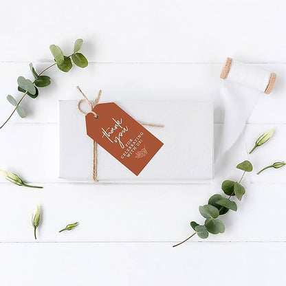 Andaz Press 100-Pack Thank You for Celebrating with Us Favor Tags Terracotta Cardstock Gift Tags with Bakers Twine for Wedding Baby Shower Bridal Shower Birthday Holiday Party Favors 2 x 3.75-Inches