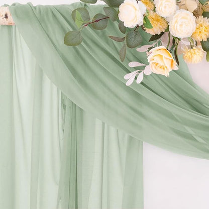 Socomi Sage Green Sheer Wedding Arch Draping Fabric 29" x 20Ft 2 Panels Outdoor Curtain Drapes Extra Long for Bridal Baby Shower Ceremony Birthday Party Decor