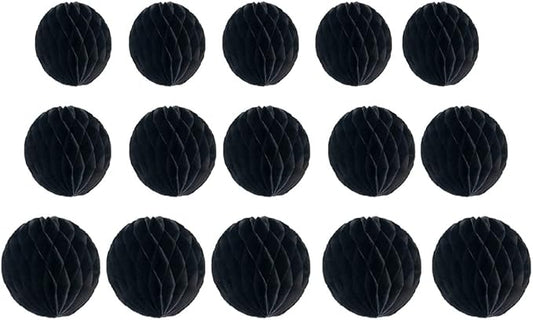 15pcs Honeycomb Balls Decorations 4'' 6'' 8'' Party Honeycomb Ball Flower Tissue Pom Poms Flower Ball Hanging Flower Balls for Baby Shower Birthday Wedding Nursery Decor(4'' 8'' 10'' Black)