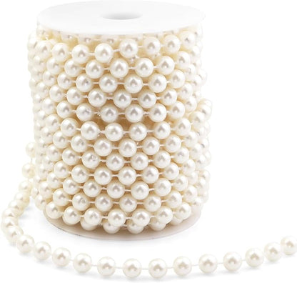 Pearls String Beads 33 Feet Crafts Faux Pearl Roll for Christmas Garland Flowers Wedding Party Jewelry Decoration(10mm Ivory)