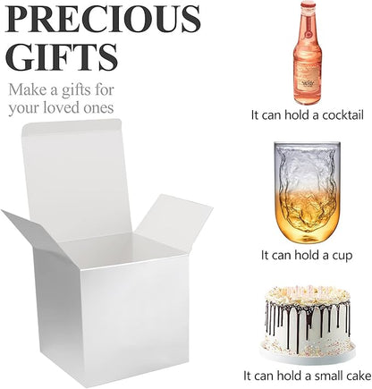COTOPHER Small Gift Boxes 25 Pack 6x6x6 inches Silver Gift Boxes with Lids for Gifts, Crafting, Wedding Party Favor, Cupcake Boxes, Candy, Bridesmaids Proposal Box with Ribbons and Stickers