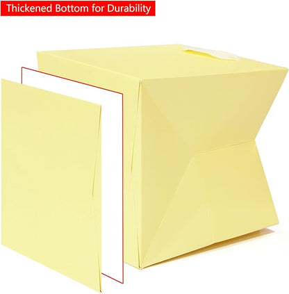 Beige Yellow Paper Gift Bag Small Square Bottom Kraft Carboard Paper Bags With Handles (Beige Yellow, 6 x 6 x 6 in, 10 CT)