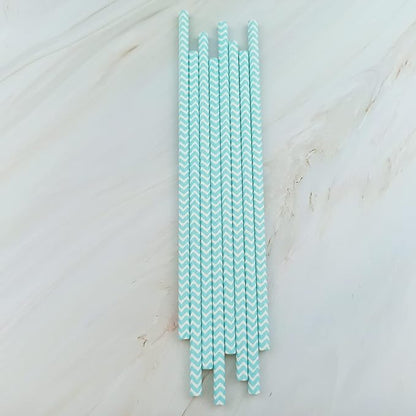 YAOSHENG Premium Disposable Waves Striped Drinking Paper Straws, Pack 100 Light Blue Waves Paper Straws for Cocktail Party Supplies,Birthday,Bridal/Baby Shower,Juice,Shakes (Light Blue Waves)