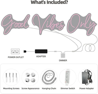 Good Vibes Only Neon Signs for Wall Decor -56.57" x 13.5" Pink large Neon Sign LED Art Decorative Lights with Dimmable for Bedroom Home, Club Bar and Party Decor