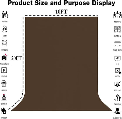 10x20FT Large Brown Screen Backdrops for Photography,High Density, Wrinkle Resistant, Photo Video Studio, Party, Events Product Shooting Props