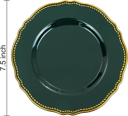 Hioasis 60pcs Green Plastic Plates - Green and Gold Disposable Dinnerware with Gold Rim, Heavy-duty, 7.5 inch, Dessert Plates for Party & Wedding