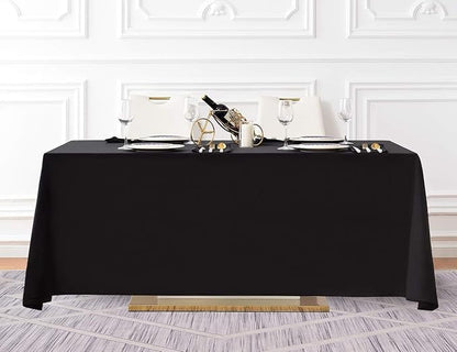 Surmente 5 Pack Black Tablecloth 90 x 132-inch Rectangular Polyester Table Cloth for Weddings, Banquets, or Restaurants