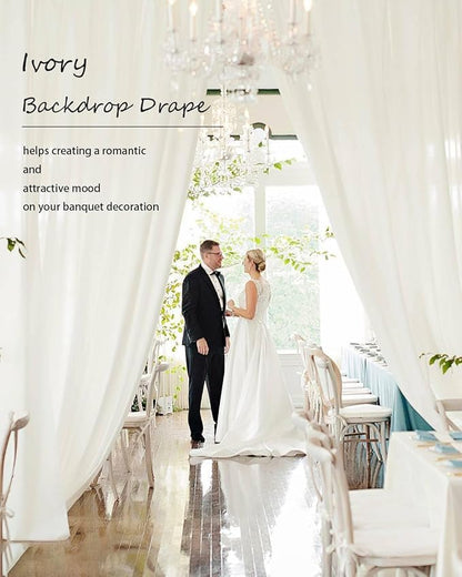 PartyVillage 10ft×15ft Ivory Backdrop Curtain for Wedding Parties, 2 Panels Wrinkle Free 15 FT Long Polyester Photo Backdrop Drapes Back Drop Cloth for Birthday Photography Background