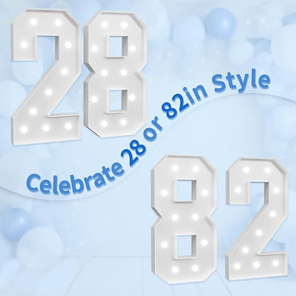 Marquee Numbers Large 28th-Birthday Decorations: 4ft Light Up Number Party Decor 82 Year Old Women And Men Birthday Decoration Backdrop 82 Anniversary Cardboard Big Mosaic Balloon Frame Number 28