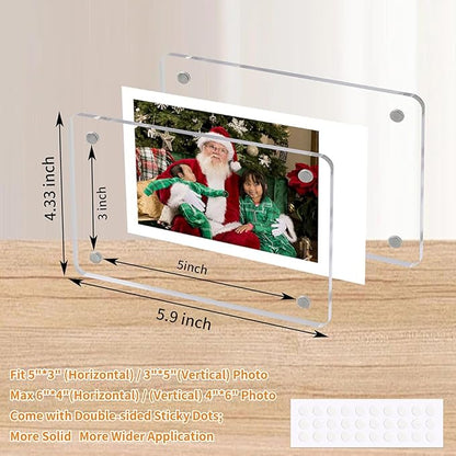 Acrylic Fridge Magnetic Picture Frames, 3x5 Inch Magnetic Clear Photo Frames Fit 3x5 and 4x6 Picture for Refrigerator/Locker/Wall, Compatible with Polaroid Camera Photos 6 Pack