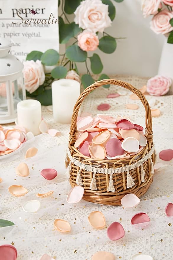 Serwalin 300Pcs Silk Rose Petals Artificial Flower Petals for Weddings Champagne Gold Petals Fake Flower Girl Petals for Wedding Flower Girl Basket Aisle Runner Bridal Shower (4 Color Mixes)