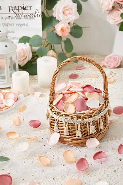 Serwalin 300Pcs Silk Rose Petals Artificial Flower Petals for Weddings Champagne Gold Petals Fake Flower Girl Petals for Wedding Flower Girl Basket Aisle Runner Bridal Shower (4 Color Mixes)