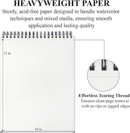 Watercolor Sketchbook 10"x12", 32 Sheets (64 Pages) Water Color Paper, 140lb/300gsm Watercolor Paper, Spiral Hardcover Watercolor Notebook for Painting, Water Color Sketch Books for Teens & Adults.