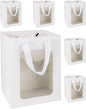 MOXARYSU 6 Pcs White Gift Bags with Clear Window: 9.8x5.1x7.1 Inch Medium Kraft Paper Bags with Handle For Party Business Birthday Wedding (White,6p)