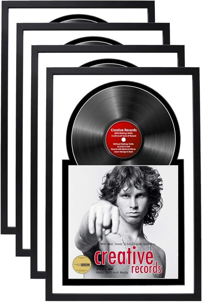 Creative Picture Frames 16" x 24" Jukebox Vinyl Frame Display with Double White-Black Matting, LP Record Album Frame for Wall Decor, White/Black, Pack of 4