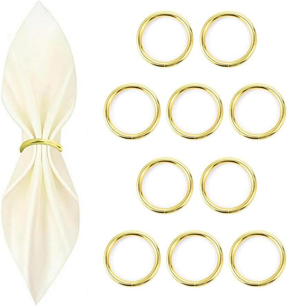 10 Pcs Gold Napkin Rings - Metal Napkin Ring(Round) Stainless Steel Napkin Rings for Table Settings Wedding Christmas Party Dinner Table