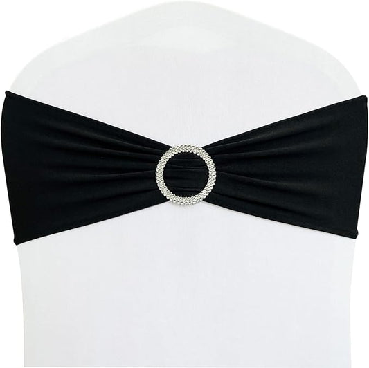 Spandex Chair Sashes Bands 30PCS Stretch Chair Ties Bows with Buckle Slider for Wedding Party Banquet Decoration (Black)…