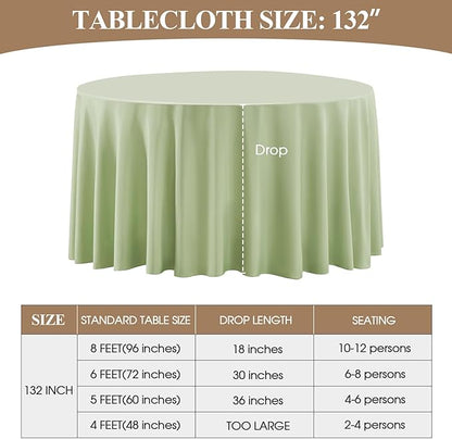 Round Tablecloth 132 Inch 2 Pack Sage Green Tablecloths Washable Decorative Linen Polyester Table Clothes Cover for Dining Table Banquets Buffet Parties and Wedding