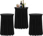 Cocktail Table Covers - 3 Pack 32"x 43" Black Cocktail Table Tablecloth with Natural Wavy Round Skirt for Bar Wedding Party Banquet