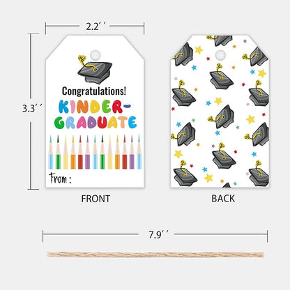 50 Pcs Kindergarten Graduation Gift Tags,Colorful Congratulations Gift Labels for Graduation Party Decoration Favors (Kinder, 2.2 * 3.5)