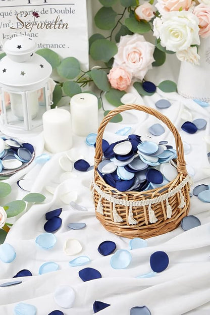 Serwalin 300Pcs Silk Rose Petals Flower Petals for Valentines Day Dusty Navy Blue Petals Flower Girl Petals for Weddings Proposal Flower Girl Basket Aisle Runner Bridal Shower (4 Color Mixes)