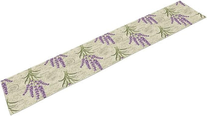 Floral Lavender Table Runner,Vintage Rustic Country Romantic Purple Flower Pattern Print Burlap for Hotel Indoors Outdoor Dining Room Kitchen Home Decor, 13x80in