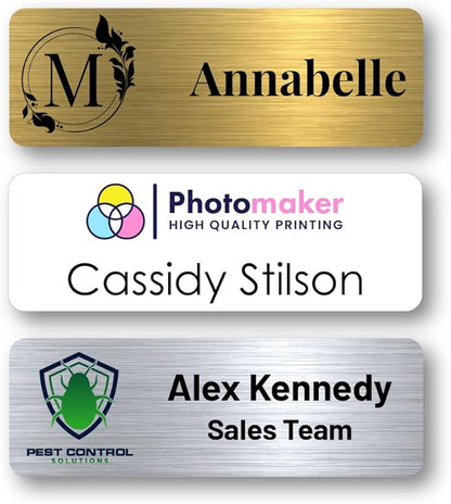 Custom Name Tags - Full Color Logo Name Tags - Scratch Resistant Metal Front & Hard Plastic Back (1.25 x 3 Inch, White)