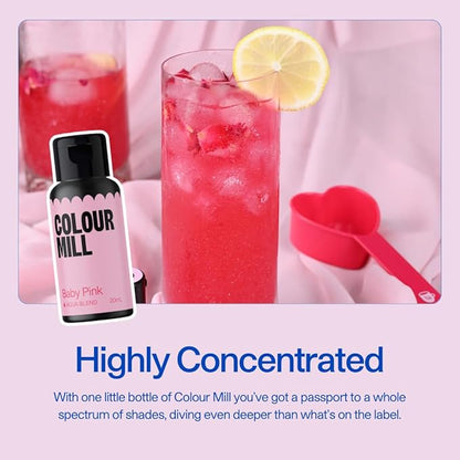 Colour Mill Kickstarter Pack Aqua Blend Water-Based Food Coloring, 20 Milliliters Baby Pink, Black, Chocolate, Forest, Hot Pink, Lime, Orange, Purple, Red, Royal, Sky Blue & Yellow