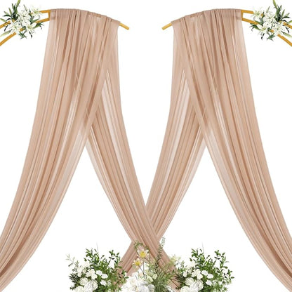 MLMC Nude Wedding Arch Draping Fabric 2 Panels 29" x 20 FT Extra Long Gauze Drapes Sheer Backdrop Curtains 6.6 Yards Outdoor Drapery Panels for Wedding Ceremony Party Ceiling Decoration
