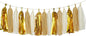 Shiny Tassel Garland Tissue Paper Tassels Banner Decoration for Birthday Party, Bridal Shower, Table Decor, Metallic Gold+Tan+Ivory, 15 pcs