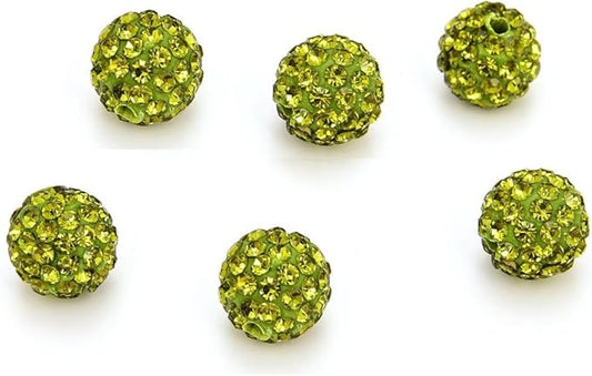 25pcs Adabele Grade A Suncatcher Crystal Rhinestone Pave Loose Beads 10mm Olivine Green Polymer Clay Disco Ball Spacers Compatible with Shamballa All Craft Jewelry Making DB10-17