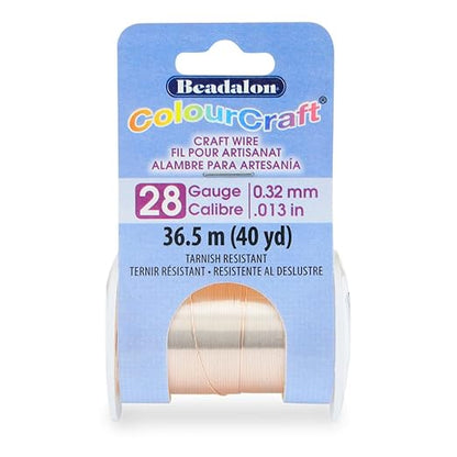 Beadalon ColourCraft Wire, 28 Gauge, Rose Gold Color Silver Plated, 40 yd Spool