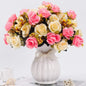 LESING Artificial Fake Flowers with Vase Silk Artificial Roses Wedding Flowers Bouquets Home Office Party Meeting Room Decoration (Pink-1)