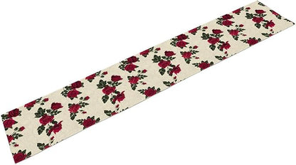 Vintage Rose Table Runner, Red Flowers Green Leaves Valentine's Day Table Runner for Kitchen Dinning Table Runner Decor Home Wedding Party Holiday, 13x120 Inch