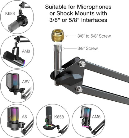 Microphone Arm Stand, FIFINE Suspension Boom Scissor Mic Stand with Heavy Duty Clamp, 3/8" to 5/8" Adapter, for Voice-over, Gaming, Recording, Studio, Home Office (CS1)