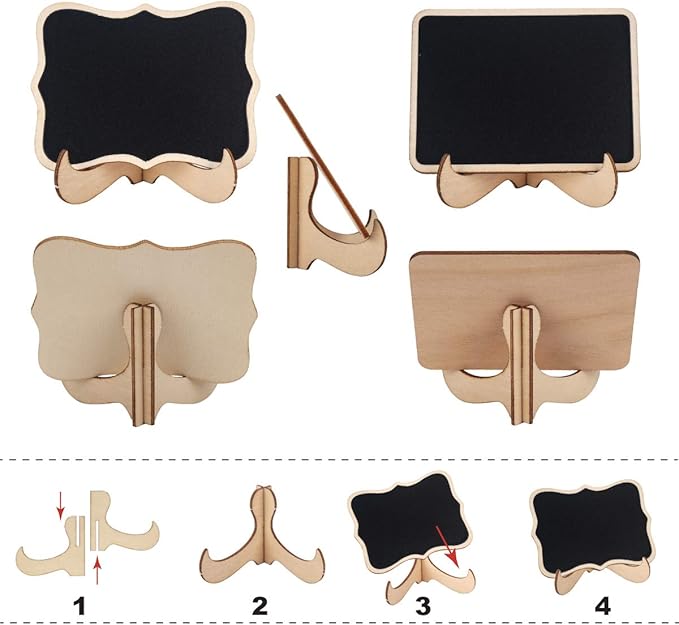 ONUPGO 20 Pack Mini Chalkboards Signs with 1 Liquid Chalk Marker, Small Wooden Chalkboard Labels with Support Easels, Place Cards Food Signs Blackboards for Table Numbers, Weddings, Party Decoration