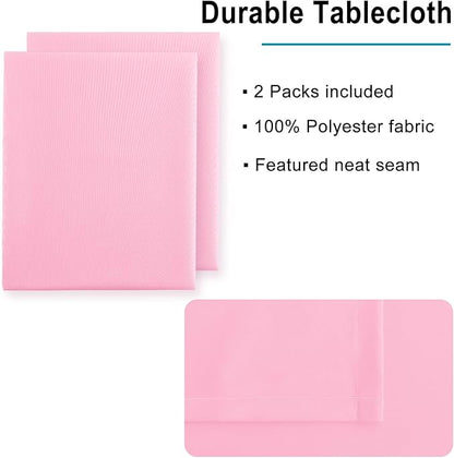 Hiasan 2 Pieces Pink Tablecloth Rectangle - Washable Waterproof Fabric Oblong Table Cloth for Card Tables, Party and Dining, 54 x 80 Inch